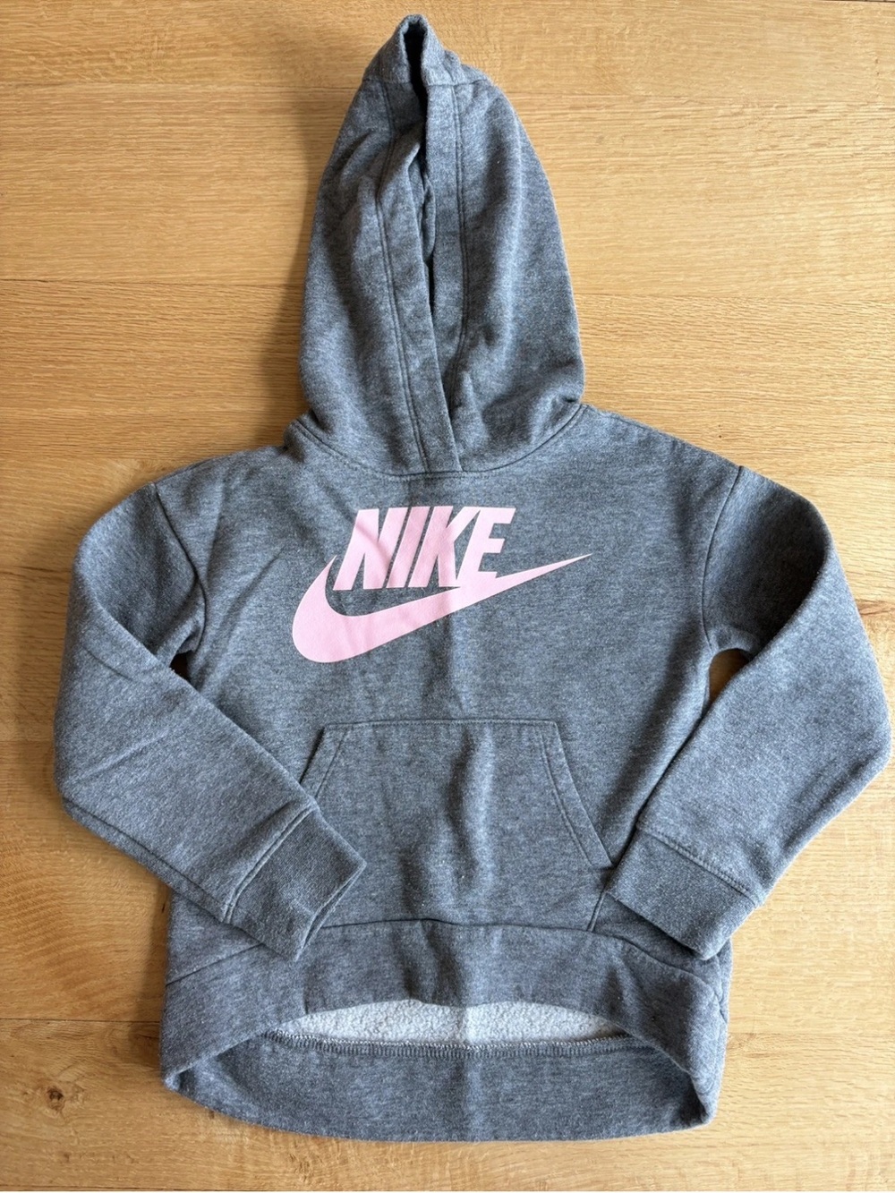 Nike Kids Gray Hoodie with Pink Swoosh